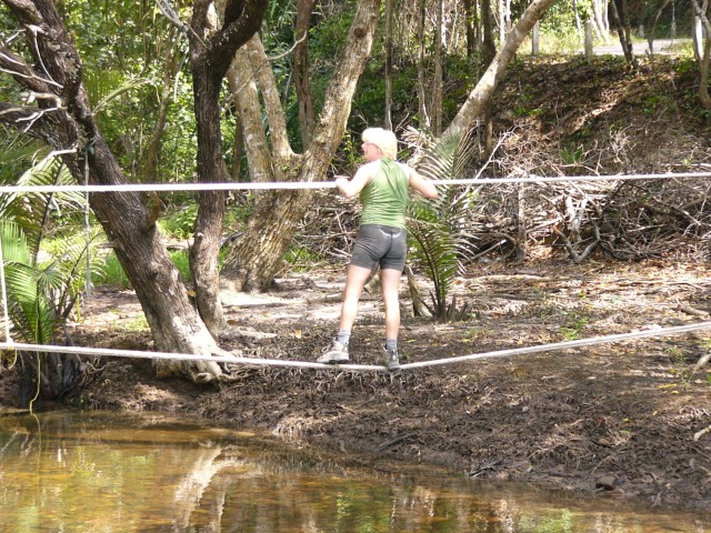 Sim on rope bridge